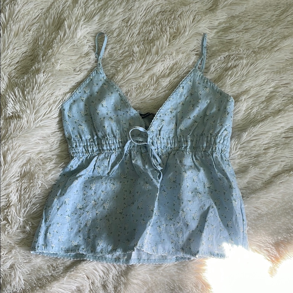 Brandy Melville Light Blue Floral Edith Women's Top